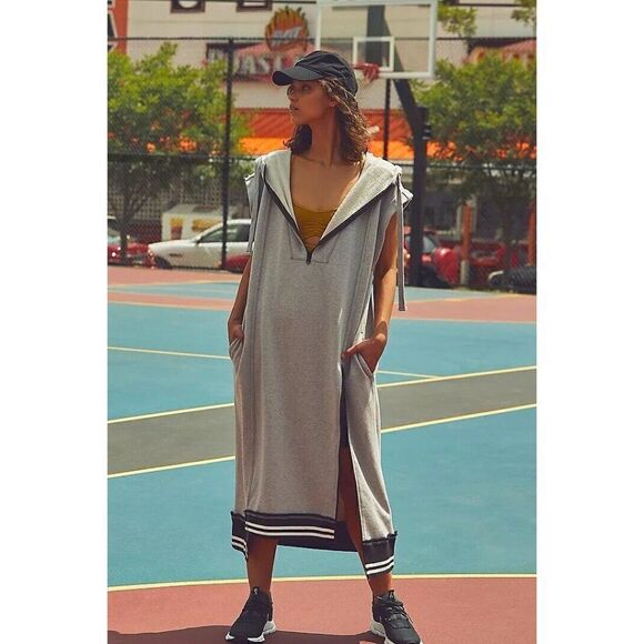 NEW FREE PEOPLE MOVEMENT Sz S MATCH UP MAXI SWEAT HOODIE TUNIC SWEATSHIRT DRESS - Picture 1 of 7